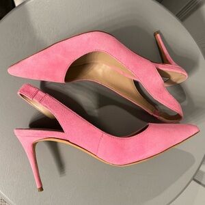 James Chan Pink Suede Slingback Heels